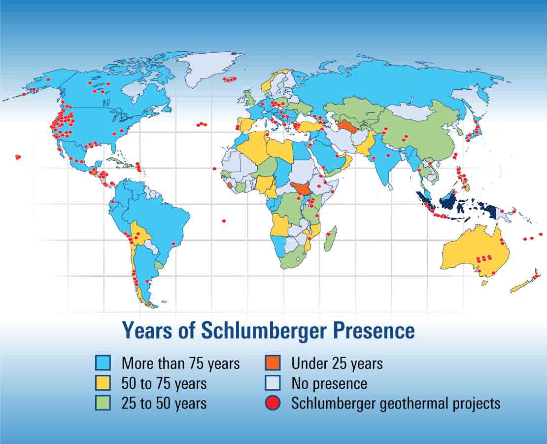 Global map of Schlumberger geothermal projects